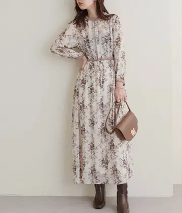 내추럴 꾸뛰르 리바이벌/오리엔탈 패턴 성인 배색 원피스