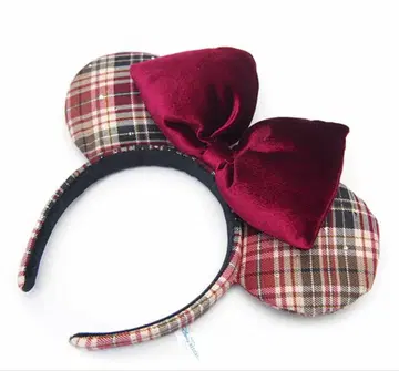 디즈니 체크 머리띠 레드