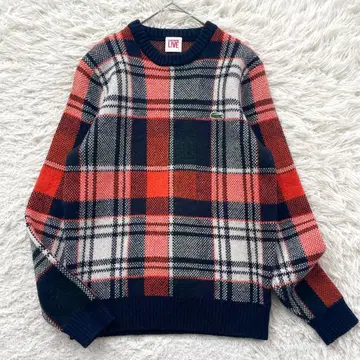 LACOSTE Live 깅엄 체크 자수 풀오버 니트 스웨터