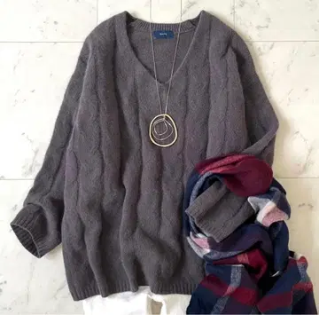 새상품급 쉽스 폭스 울 케이블 짜임 니트 V넥 보송보송 F