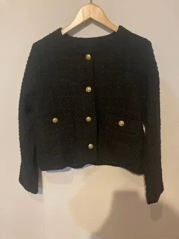 블랙 노카라 트위드 자켓