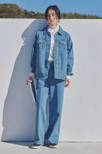 MEDE19F 호일 프린트 오버사이즈 데님 자켓 메데쥬큐