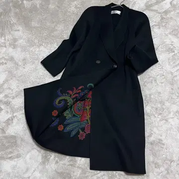 레트로 일본제 울 더블 페이스 롱 리버 코트 꽃무늬