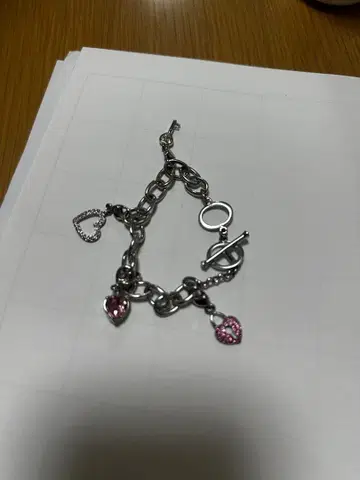 실버 하트형 참 팔찌