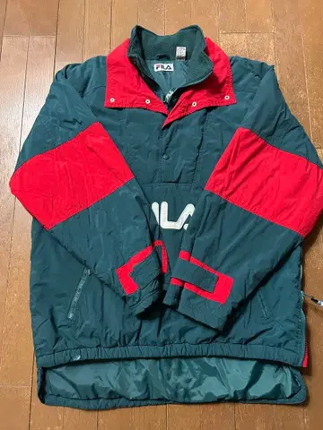 90s FILA 충전솜 아노락 자켓 다크 그린/레드 XL