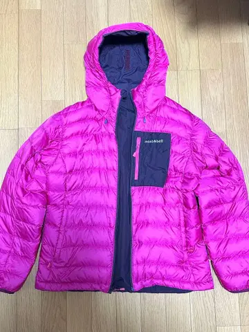 mont-bell 후드 부착 리버서블 다운 자켓 핑크