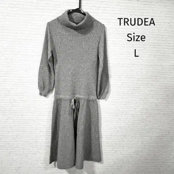 TRUDEA 리브 편직 터틀넥 긴팔 니트 원피스