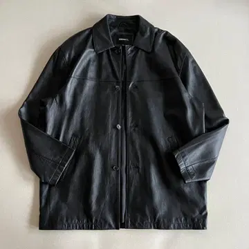 빈티지 블랙 가죽 카 코트 천연 가죽