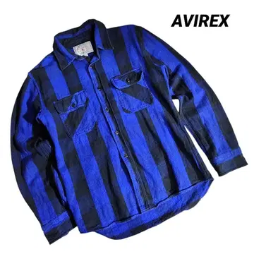 AVIREX 헤비 플란넬 셔츠 양 가슴 포켓 파랑&블랙 85038