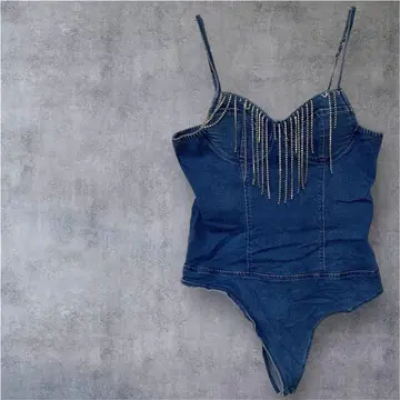 새상품급 Haute Monde [ L ] 데님 베어탑 비즈 장식