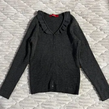 새상품급 핑크하우스 울 니트 리브 가디건 프릴 옷깃