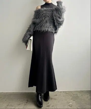 anuans 오프숄더 레이어드 니트 원피스