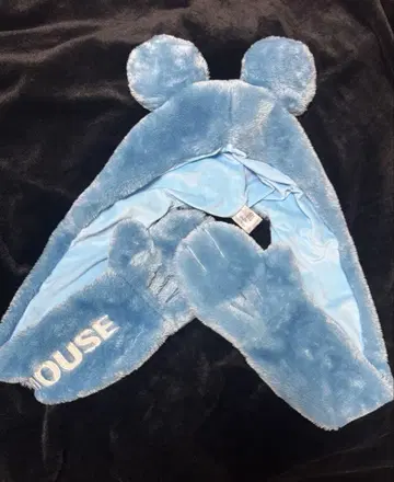 디즈니 미키 스카이블루 후드 부착 머플러