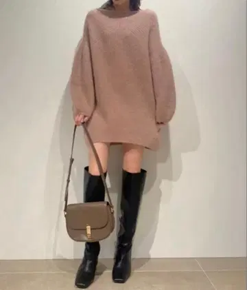 SNIDEL 라쿤 미니 니트 원피스 핑크