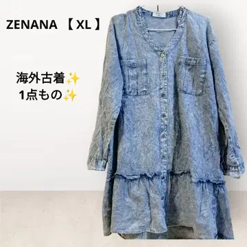 ZENANA [ XL ] 데님 블루 셔츠 원피스 긴팔