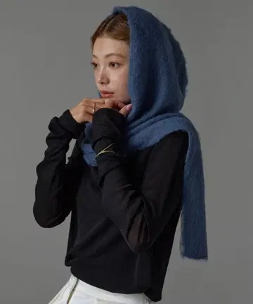 샤기 니트 후디 머플러 발라클라바