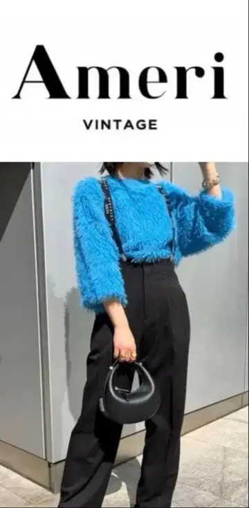 Ameri 아메리 2WAY FURRY KNIT TOP 페더 블루 F