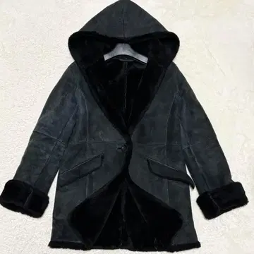 me couture 리얼 무스탕 코트 양가죽 후드 블랙