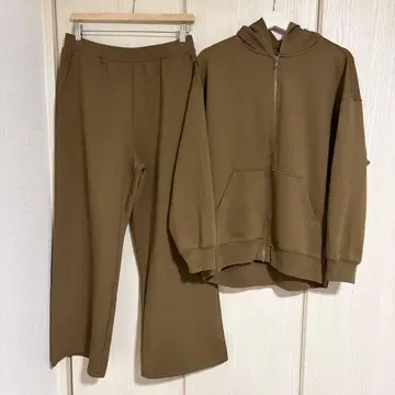 드라이 맨투맨 릴랙스 후드티 & 와이드 팬츠 XL 올리브 셋업