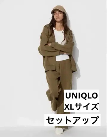 드라이 맨투맨 릴랙스 후드티 & 와이드 팬츠 XL 올리브 셋업