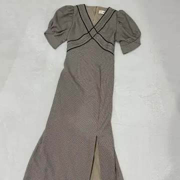 LILY BROWN 체크 무늬 롱 원피스 반팔 퍼프 슬리브