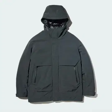 UNIQLO+J 하이브리드 다운 오버사이즈 파카 XL 다크 그린