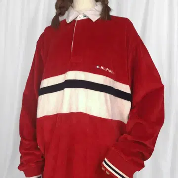 used M 사이즈/타미힐피거 벨로아 라거 셔츠 빨간색(레드) 계열