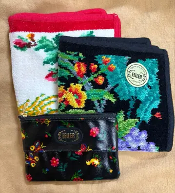 [ 새상품 미사용 ] FEILER 꽃무늬 손수건 파우치 세트