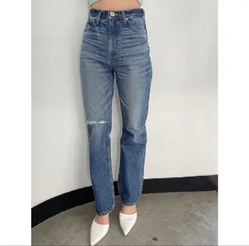 다크 블루 하이웨스트 스트레이트 데님