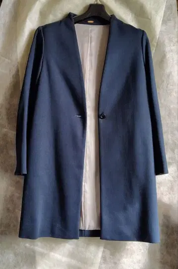 노카라 자켓 코트. 네이비 울 혼방