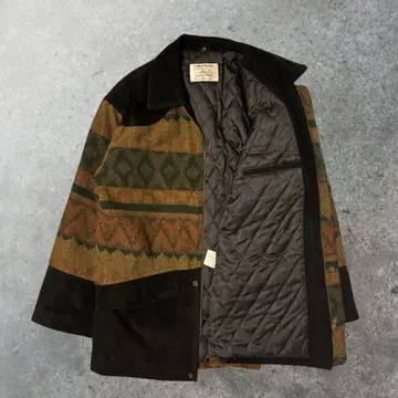 빈티지 네이티브 무늬 하프 코트 자켓 퀼팅