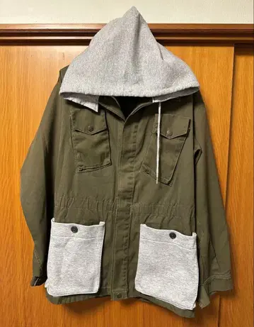 한지로 올리브 그린 밀리터리 자켓 후드 부착