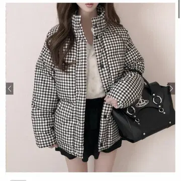 깅엄 체크 패턴 다운 자켓[tg884]