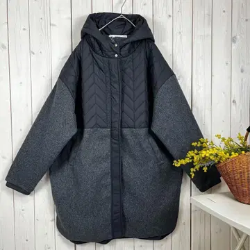 새상품 후디드 코트 멜톤 퀼팅 차콜 free