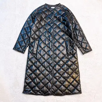 자라 ZARA 블랙 퀼팅 롱 코트 검은색 가죽 코트 인조 가죽