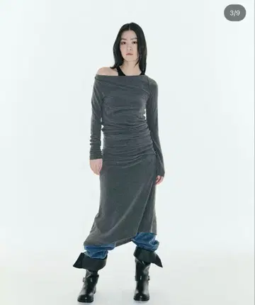 OAF 2WAY RUCHED MAXI DRESS GRAY