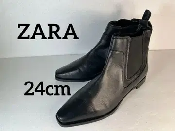 ZARA 블랙 가죽 스퀘어토 사이드 고어 부츠 블랙 24cm