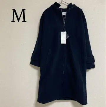 멜톤 후드 부착 롱 코트 네이비 M 긴팔 아우터 노카라 코트