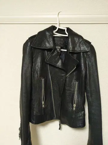 TRUE RELIGION 블랙 가죽 더블 라이더 자켓 S