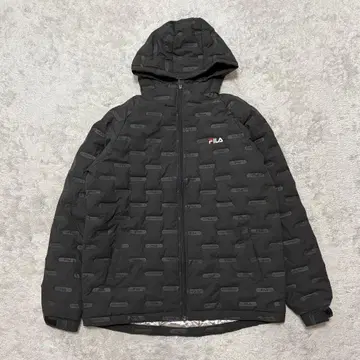 FILA 패딩 자켓 L 블랙 올 로고 무늬 방한 CB47