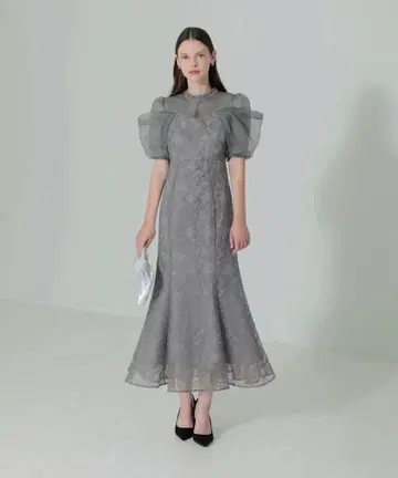 Leja 오간자 드레이프 퍼프 슬리브 머메이드 실루엣 드레스