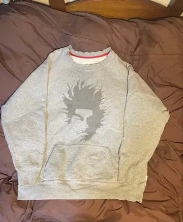 구제 의류 얼굴 프린트 그레이 맨투맨