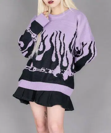 WEGO 보라색 파이어 패턴 니트 스웨터
