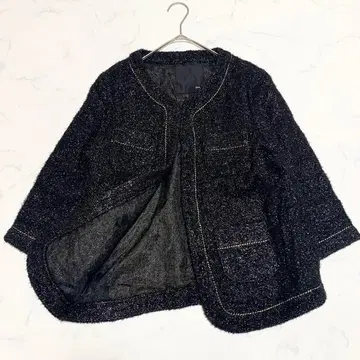 [ 새상품급 ] sov. 소브 노카라 자켓 라메입 블랙 금 스티치