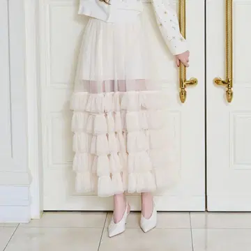 에이미 이스트 월 튤 티어드 레이어드 스커트 화이트