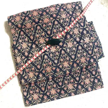 빈티지 화학 섬유 2부식 제작 나고야 오비 블루에 핑크 고블랑풍 보타니컬