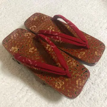 츠가루 칠 여성용 일본 나막신 벽돌색 마블 빨간색 하나오