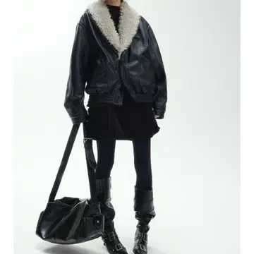 가죽 인조 모피 옷깃 자켓 겨울 두꺼운 원단