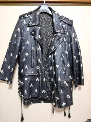 Roen 스컬 가죽 더블 라이더 자켓