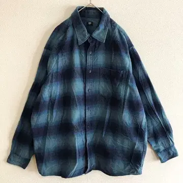 UNIQLO 유니클로 섀도우  옴브레 체크 코튼 플란넬 셔츠